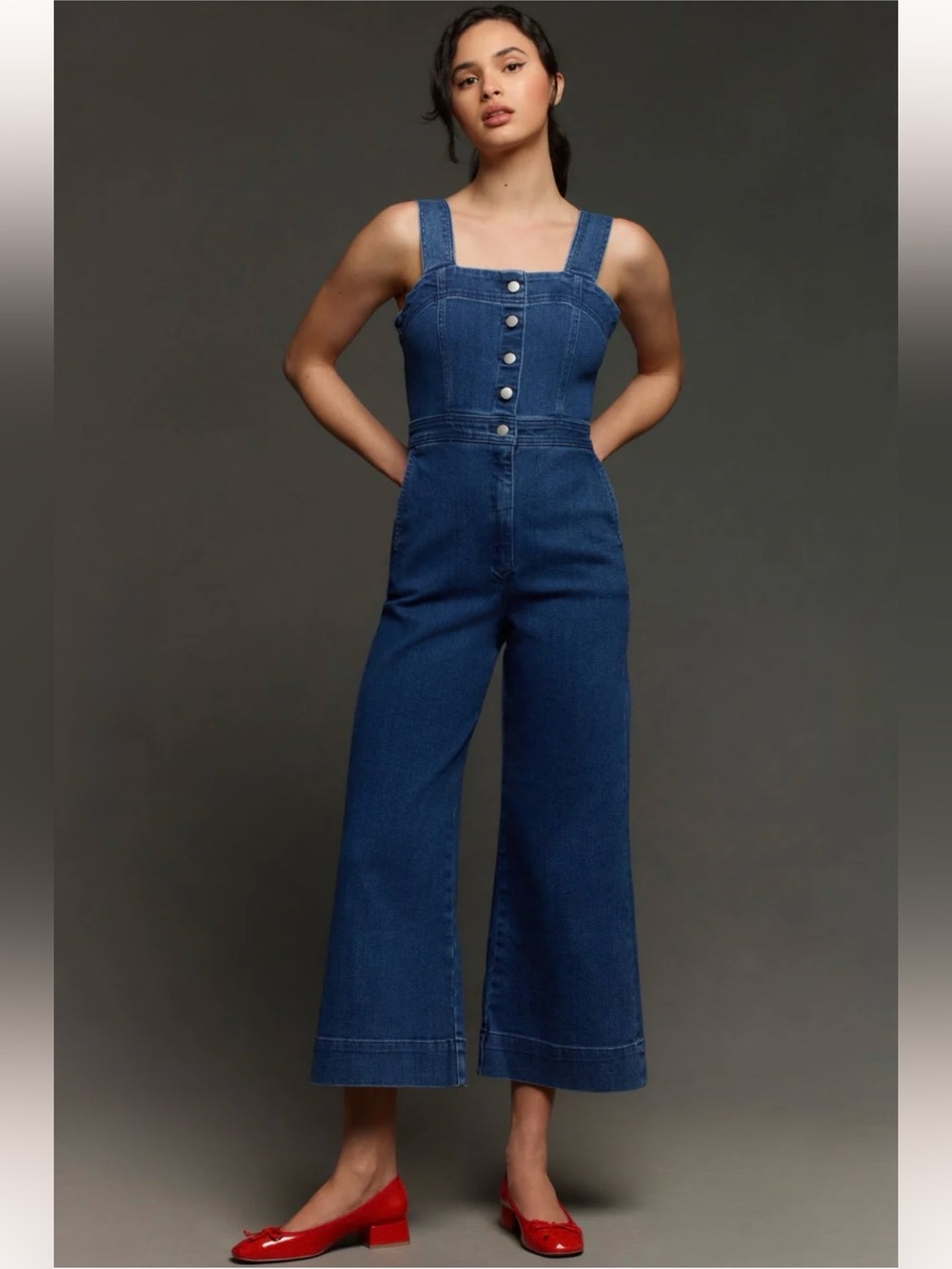 Anthropologie MAEVE Portside Denim Button-Front Wide Leg Jumpsuit • 6